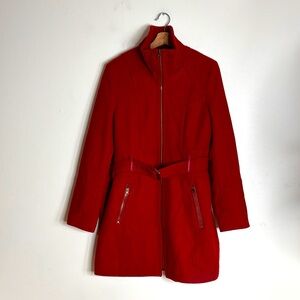 Jones New York Red wool Trench Coat with Belted Waist size 10 old money cozy
